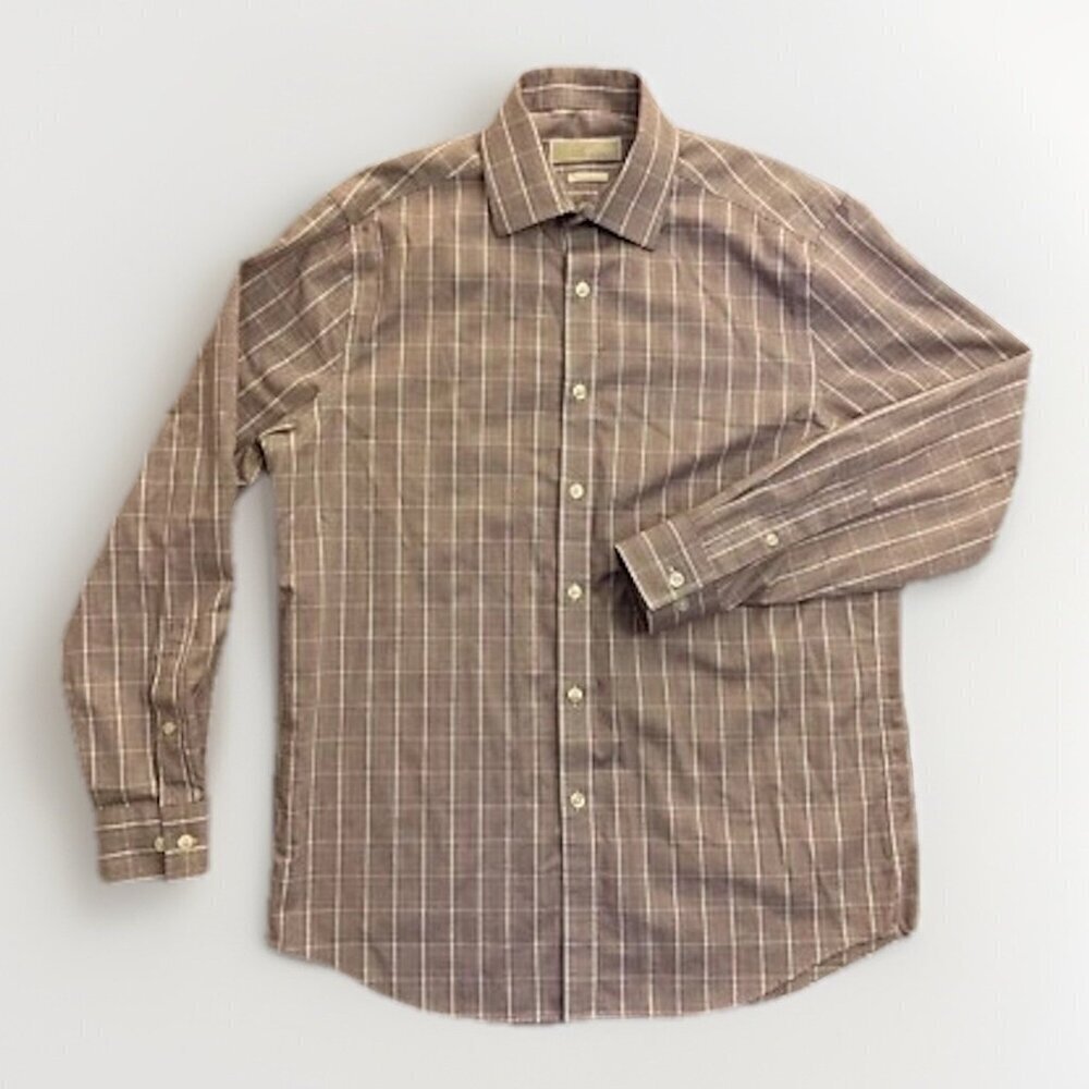 Michael Kors Men's Button Up Shirt Size 15.5 Plaid Slim Fit Long Sleeves GUC